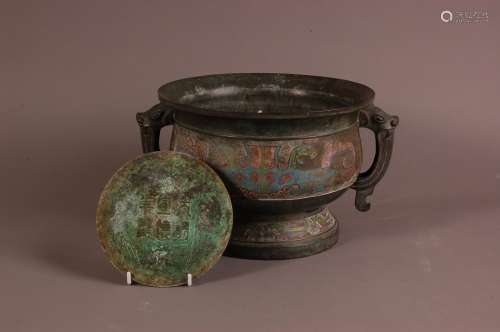 A late 19th century Chinese bronze and enamelled large censo...