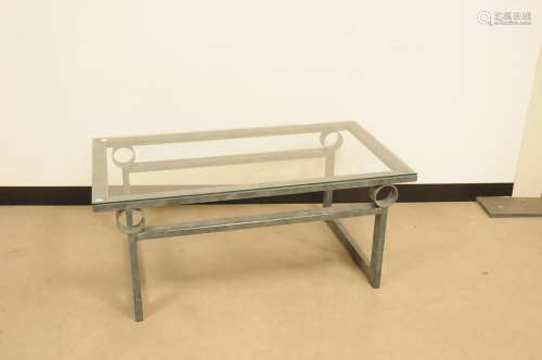 A modern metal and glass coffee table, 110cm wide