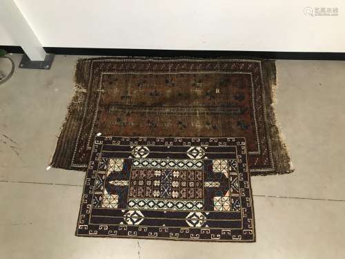 A vintage flatweave rug 122 cm by 77 cm, together with a hea...