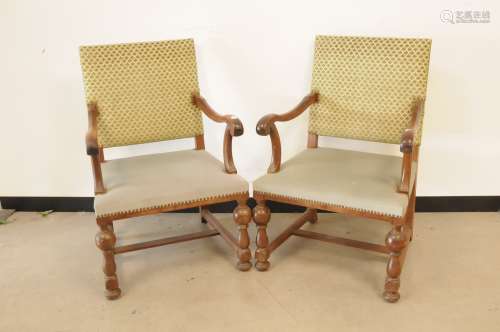 A pair of Edwardian period mahogany and upholstered Boet sty...