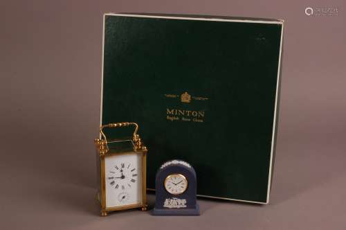 An early 20th century brass carriage timepiece, with engrave...