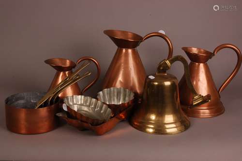 A set of three mid to late 20th century copper jugs, 28cm, t...