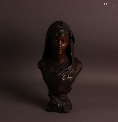 After Henri Louis Levasseur, a bronzed bust of a devout lady...