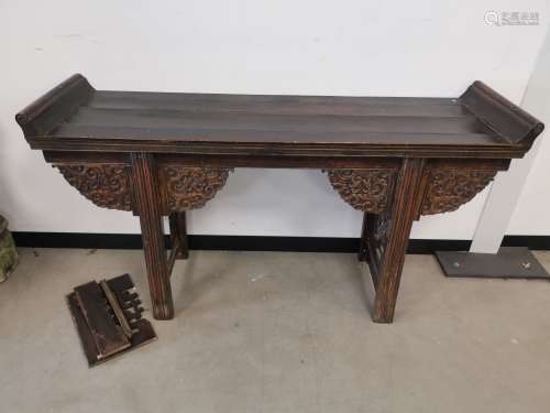 A late 19th century Chinese hardwood alter table, 166cm wide...