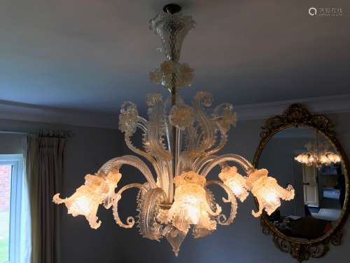 A nice mid 20th century Murano glass multiple branch chandel...