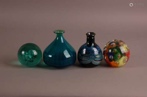 A group of four collectable glass items, including a Mdina v...