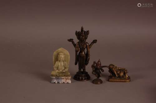 Three early 20th century Indian metal figures deities, inclu...