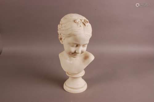 A vintage ceramic bust of a young girl, 38cm high