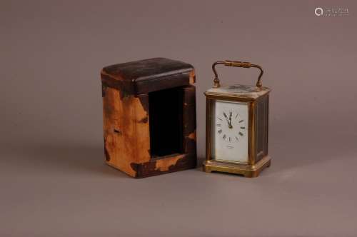 A late Victorian presentation brass carriage timepiece, in t...