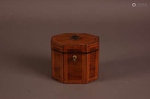A George III mixed wood tea caddy, octagonal form, later lin...