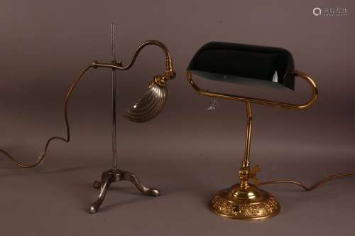 Two desk lamps, one gilt with green glass shade, the other t...