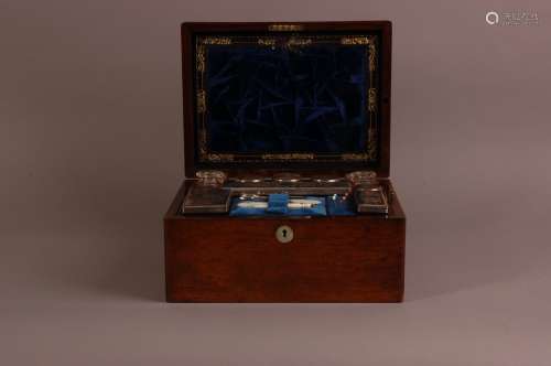 A Victorian rosewood travel dressing table box, 30cm wide, w...