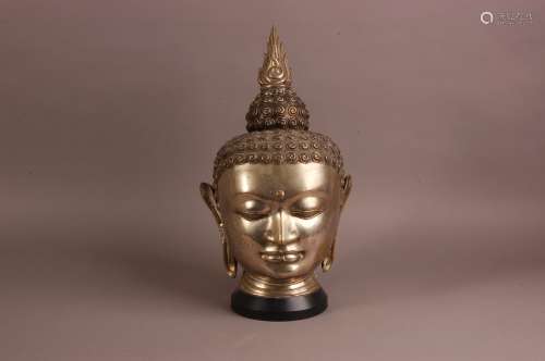 A vintage Thai or Far Eastern head of a Buddha, 45cm, nickel...