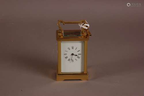 A mid 20th century brass carriage timepiece, chip to front a...