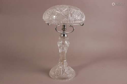 An Art Deco period cut glass table lamp, 45cm, mushroom form...