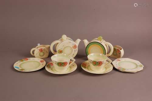 An Art Deco British pottery tete a tete tea set, probably Ne...