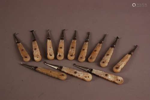 A set of twelve fine 19th century Indian dentist's tools, wi...