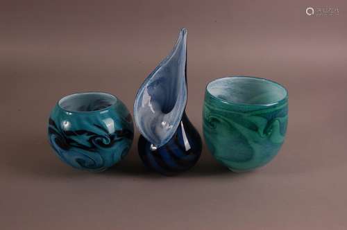 Three modern studio glass items from Ourglass, one jack in t...