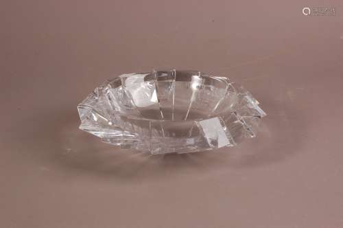 A c1950s Orrefors glass facetted bowl, 28cm, one large chip ...