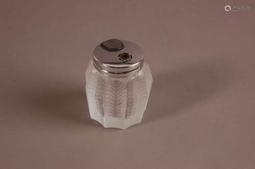 A Lalique glass table lighter, 7.5cm high, with frosted glas...
