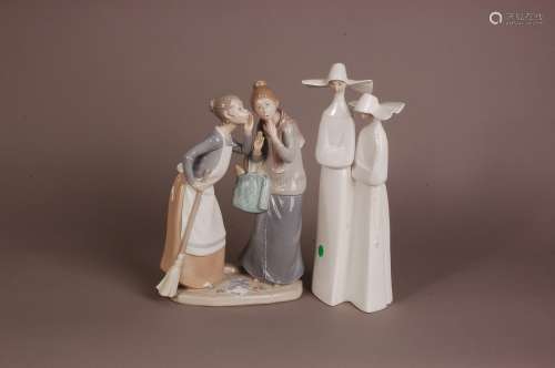 Two modern Lladro porcelain figural groups, one of a pair of...