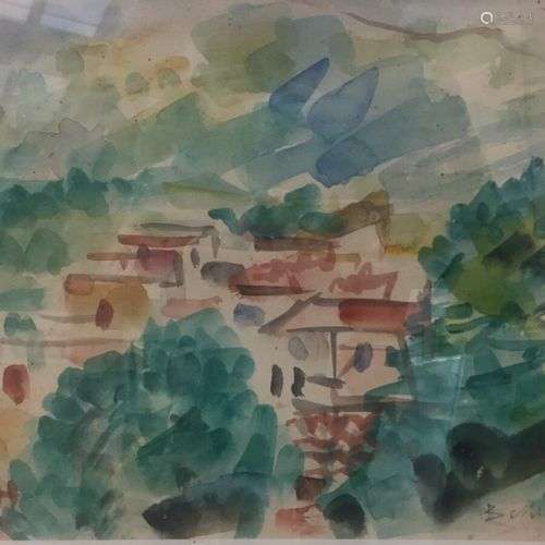 Richard BELLIAS (1921-1974) Paysage au hameau Aquarelle sur ...