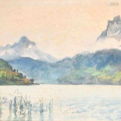 Eugène VILLON (1879-1951) Lac Aquarelle signée et datée 49 e...