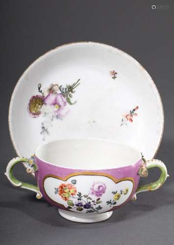 Meissen bouillon cup/saucer with polychrome painting 