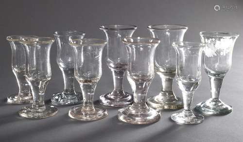 9 Various rustic schnapps glasses with tulip bowl of colourl...