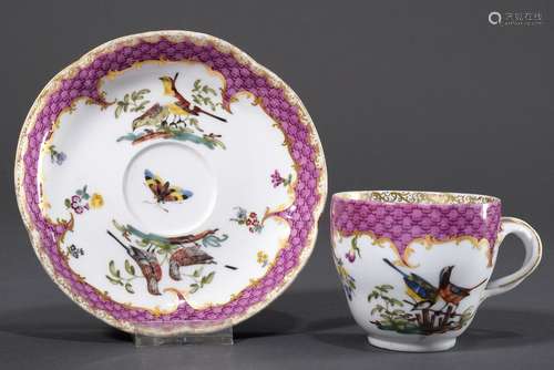 Meissen cup/saucer with polychrome painting 