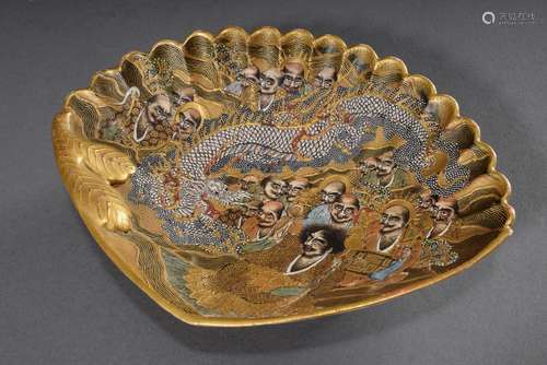 Satsuma porcelain bowl in shell form with detailed polychrom...