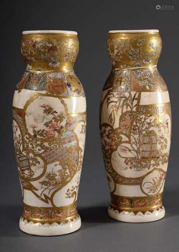 Pair of Satsuma porcelain vases with constricted body and di...