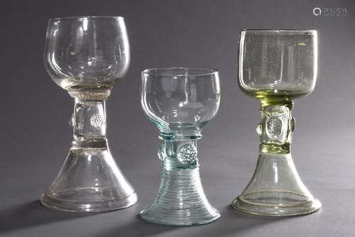 3 various antique rummer glasses in different colors, early ...