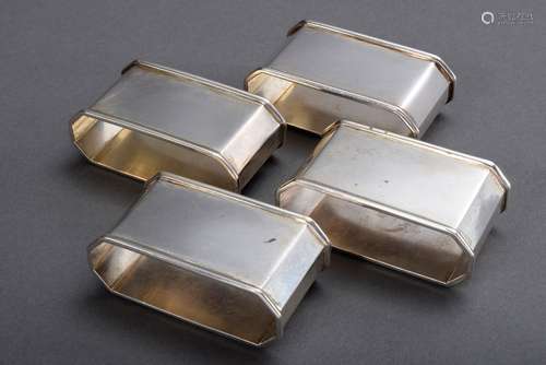 4 Plain oblong napkin rings, Italy 20th century, silver 800,...