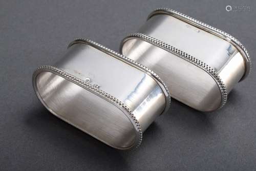 Pair of small oval napkin rings with grooved rim, German 20t...