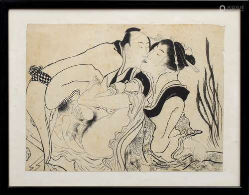 Japanese Shunga Ukiyo-e ink painting 