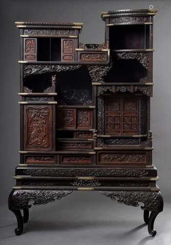 Opulent collection cabinet with filigree carved corpus and v...