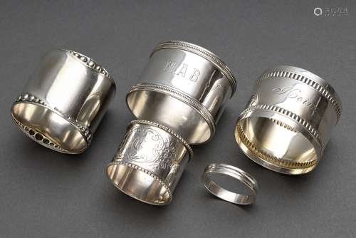 5 various napkin rings with pearl and groove pattern as well...