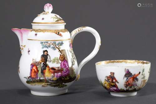 2 Various pieces of antique Meissen: Jug and cup with polych...