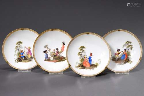 4 Meissen saucers with polychrome painting 