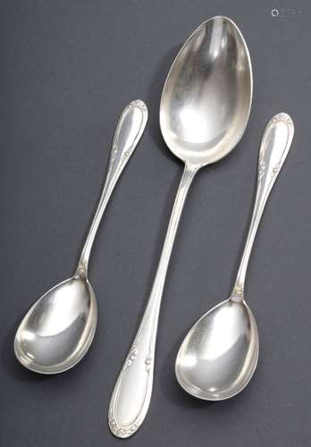 3 Various spoons with rose vines in relief, MM: Mansfeld sil...