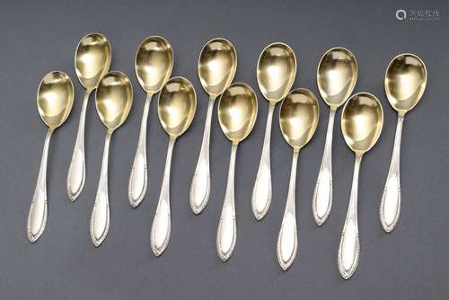 12 Wilhelmine ice cream spoons with delicate flower relief, ...