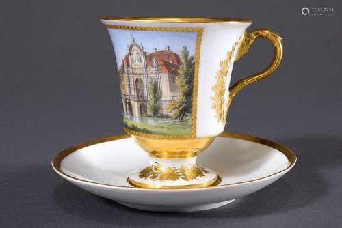 Meissen view cup/saucer with fine polychrome painting 