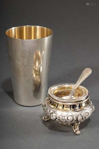 2 Various pieces: Historism salt cellar with glass insert an...