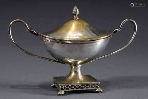 Empire façon lidded bowl with serpentine handles on the side...