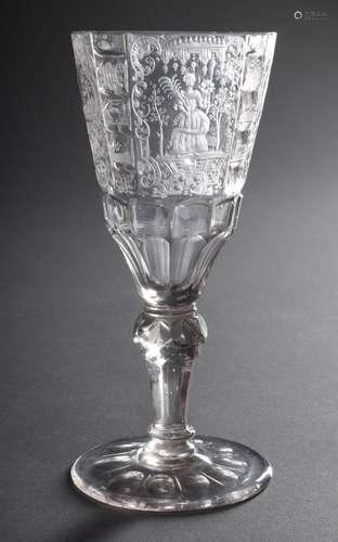 Small baroque goblet glass with fine cut 