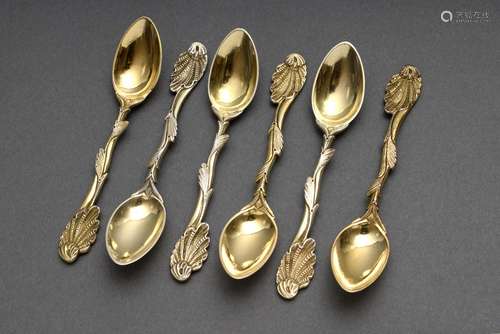 6 gilded mocha spoons with relief 