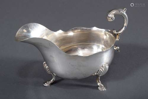 English sauce boat with volute handle on three feet, MM: Atk...