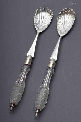 2 pieces English salad servers with crystal handles and silv...