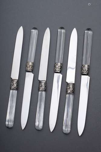 6 Modern knives with grooved crystal handle and silvered 